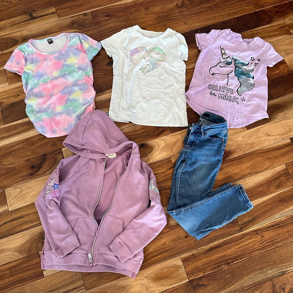 Lot of 5 size small youth girl clothing joes jeans Oshkosh unicorn